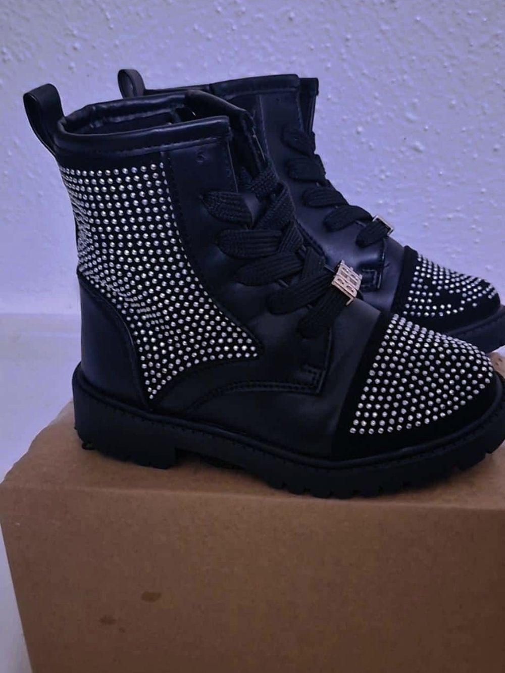 Bebe Kids Black Embellished Lace-Up Boots - Picture 3 of 3